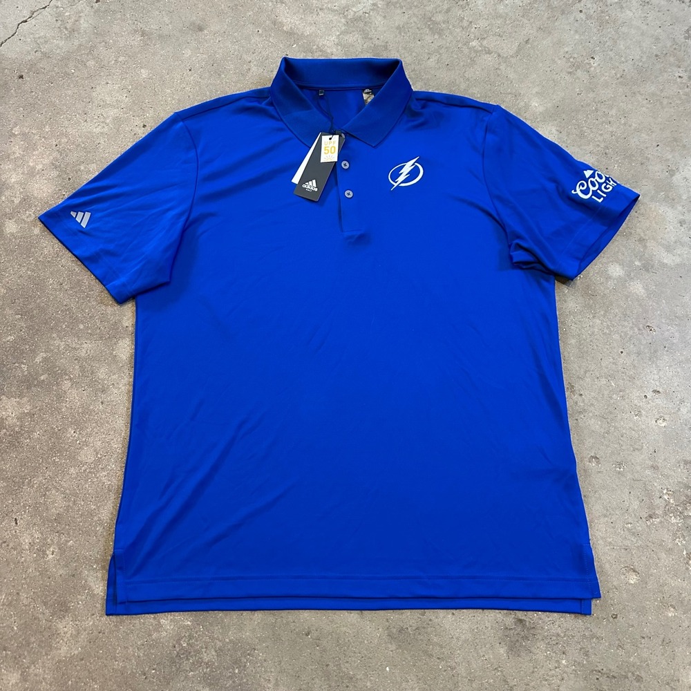 Adidas‎ Golf Polo Mens L Blue Tampa Bay Lightning Coors Light UPF 50 Coors Light